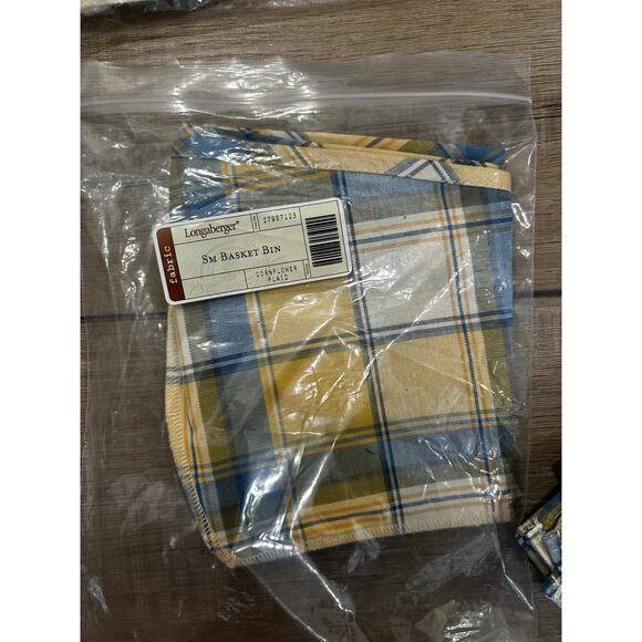 Longaberger Small Bin Basket Liner - Cornflower Plaid Yellow Blue - Picture 1 of 1